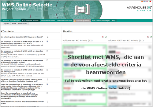 Screenshot WMS Online Selection (Express Version)